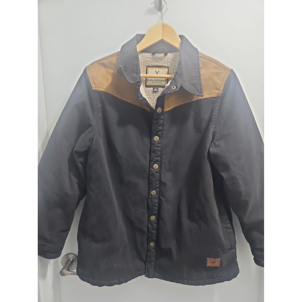 Yellowstone Dutton Ranch Rip Wheeler Black Canvas Button Up Jacket L Sherpa Line